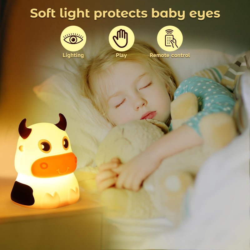 AVEKI Night Light for Kids, Portable Tap Control Nightlight Lamp, 7 Colors Mode, Silicone Cute Animal Cow LED Nursery Night Lamp Bedroom Decor for Baby Infant or Toddler (Cows-Battery Powered) - Image 5
